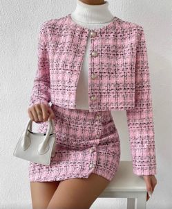 Pink Tweed Crop Jacket and Mini Skirt Set
