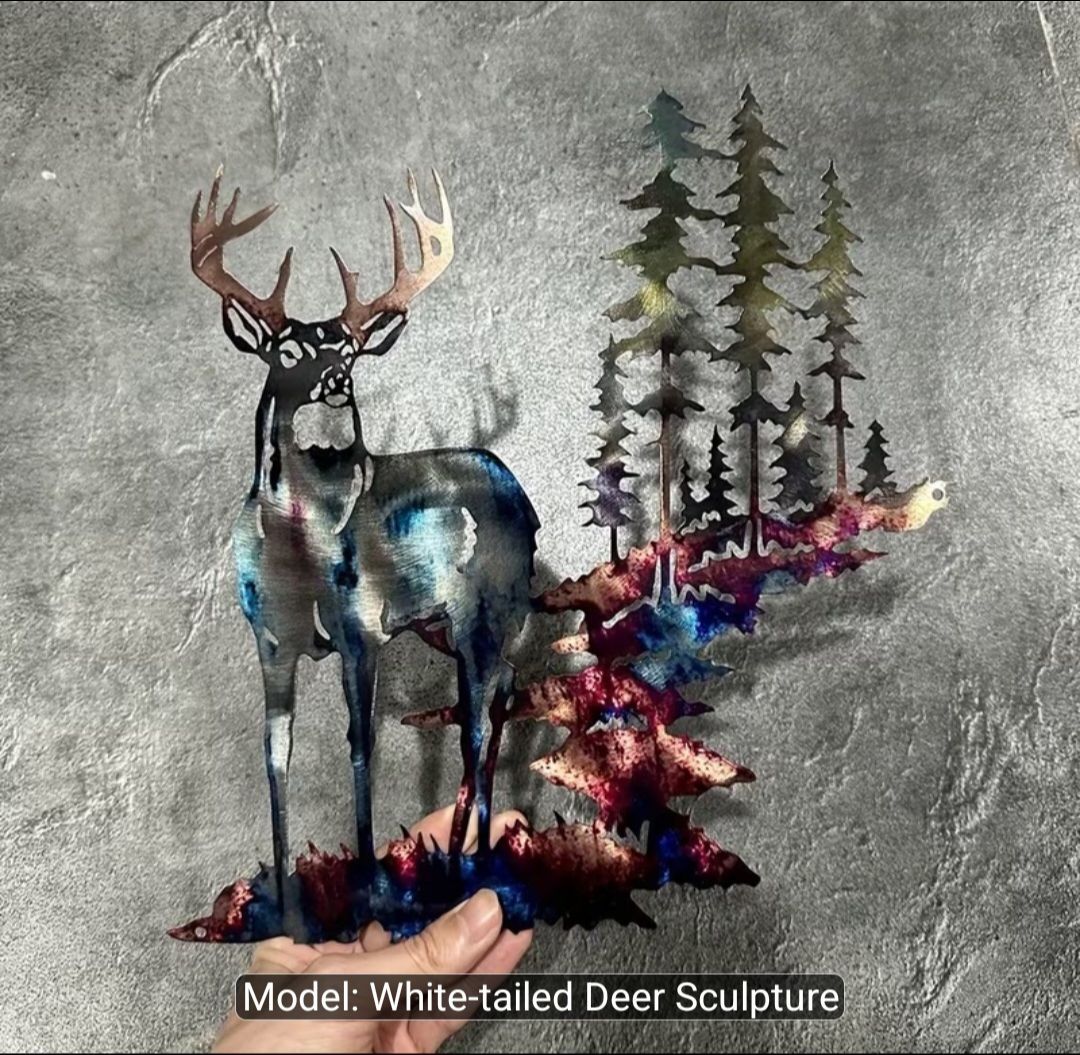 Deer And Trees Metal Wall Art