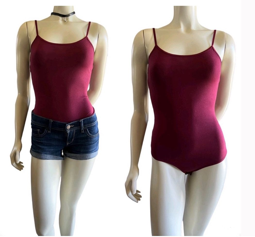 ACTIVE BASIC Women's Maroon Bodysuit Sleeveless Scoop- Neck Stretchy Top Size: S