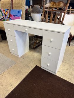 White Wood Pedestal Desk with Drawers