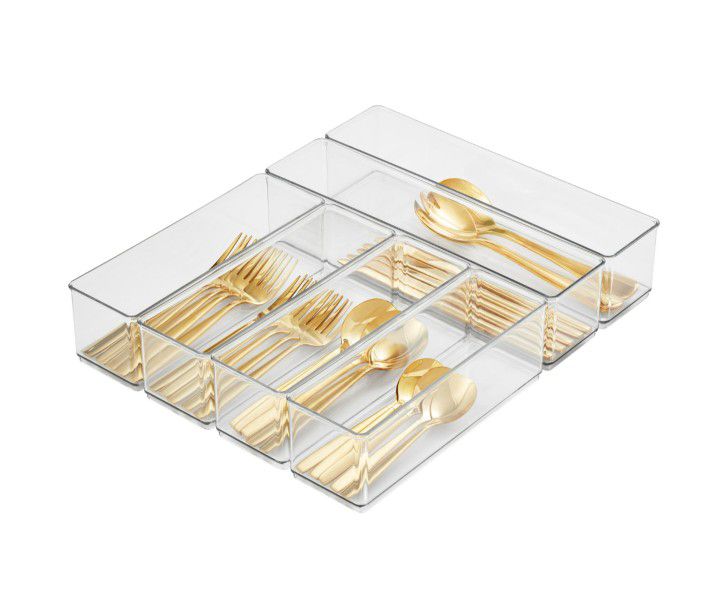 6 Piece Kitchen Drawer Organizer, Clear Plastic  Storage, Best For Drawer Organizing, For Utensils Drawer, or Other Crafts Drawer, NEW SEALED.