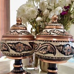 Traditional Turkish Copper Sugar/candy Chocolate Bowl with Lid, Copper Delight Candy Bowl Decor