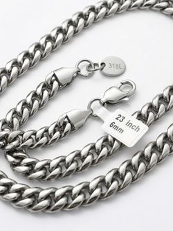NEW 316L Stainless Steel Cuban Link Chain Necklace - 6mm 23 Inch