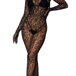 Cheetah Full Fishnet Bodysuit, Covers Hands And Toes