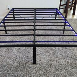 Full Size Heavy Duty Metal Bed Frame with Metal Slats Support, Charging Station and LED Lights. No Box Spring Needed