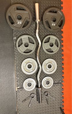 Pretty Cool Start Olympic Curl Bar with Pairs on 25s to 2.5s Pounders. BRAND NEW!! Brute W: 105#