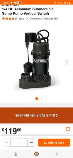 Everbilt 1/4 HP Aluminum Submersible Sump Pump