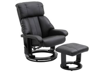 HOMCOM Massage Recliner Chair with Ottoman, 360° Swivel Recliner and Footstool, 10 Point Vibration, PU Leather Reclining Chair with Side Pocket and Re