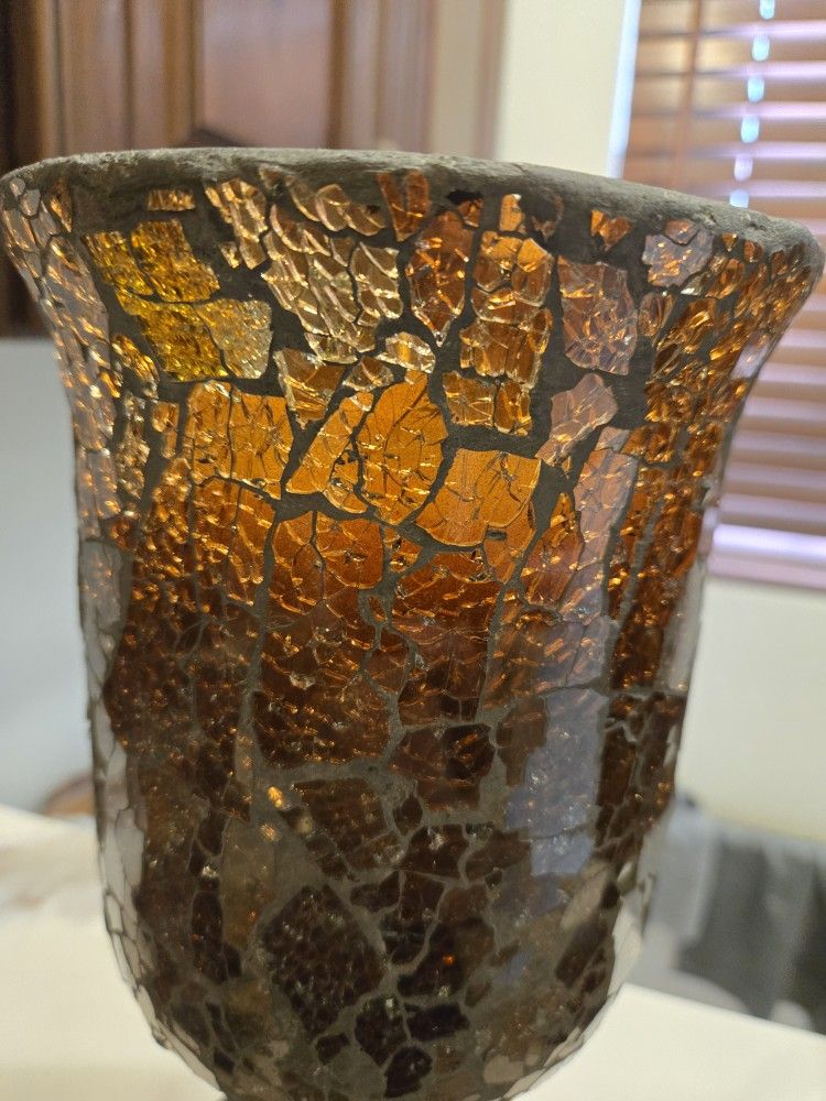 Pair OF Amber Glass Candle Holders, Candles Included