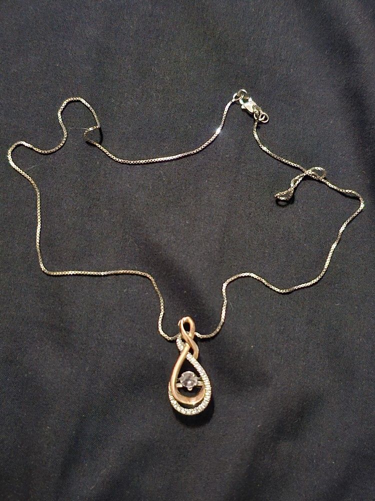 Diamond Infinity Pendant Necklace Sterling Silver and 10K Rose Gold