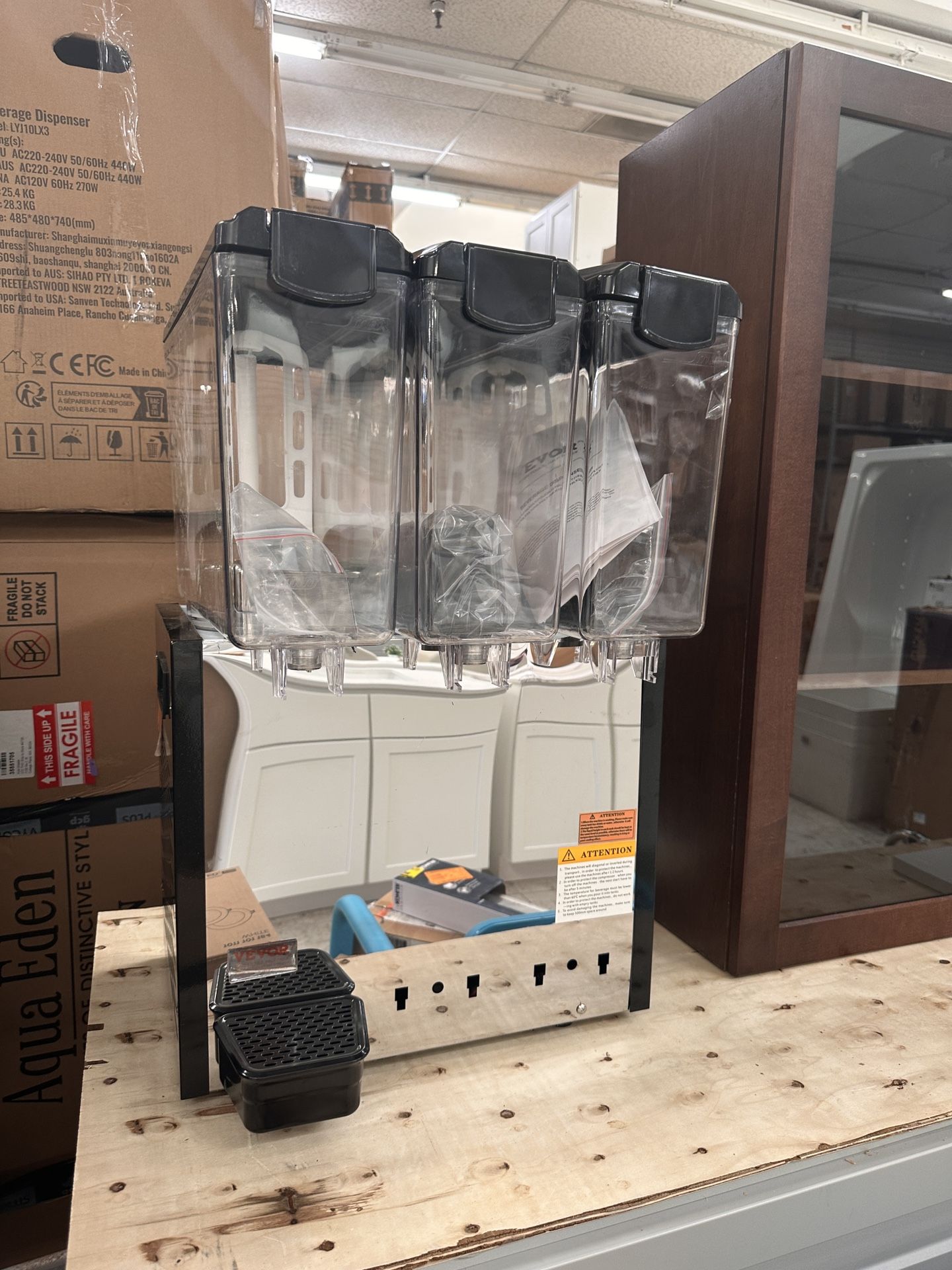 SVOPES Commercial Beverage Dispenser, 3-Tanks 10 L Each, 440W Stainless Steel, 45°F-54°F Cooling
