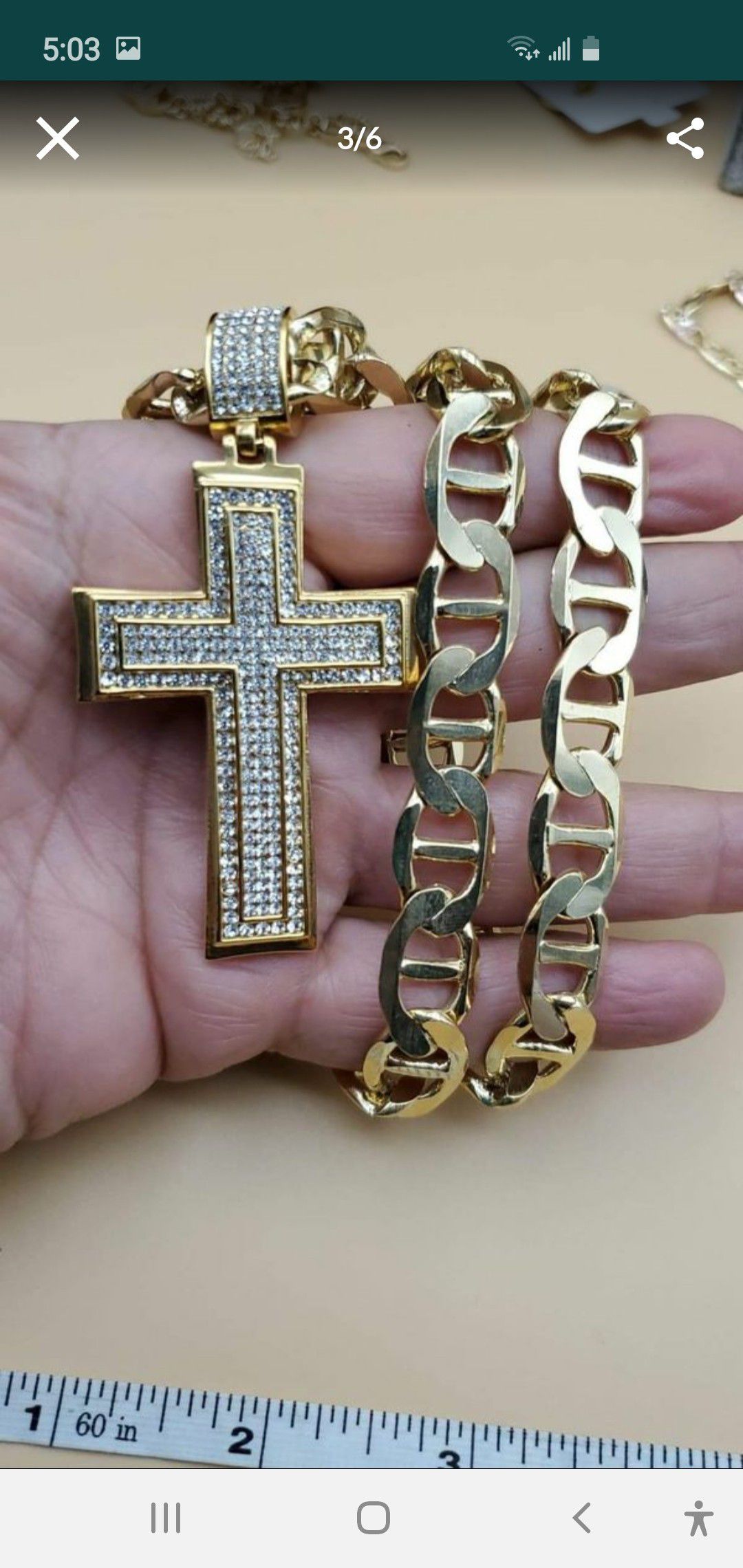 Cross with diamonds chain 14k stamped