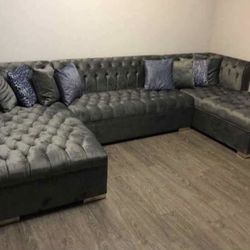 Lauren Sectional Double Chaise Sectional Velvet Grey $1849  