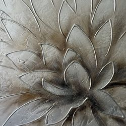 Beautiful 3D Textured Floral Canvas Art Piece - Metallic Paint 22.5” x 23.5” x 1.5”