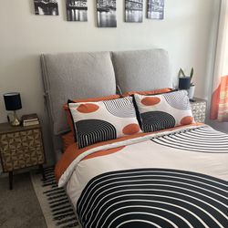  Upholstered Mid Century Modern Queen Bed
