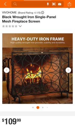 VIVOHOME 38.6 x 31.1 Inch Single Panel Wrought Iron Chevron Fireplace Screen Metal Decorative Mesh Fire Spark Guard Fireplace Cover Freestanding 