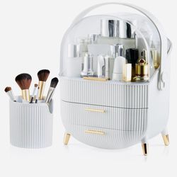 CANITORON Makeup Organizer,Skincare Organizer with 2 Drawers and Brush Storage Box,Cosmetic Display Case for Vanity Organizer and Bathroom Countertop 