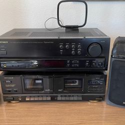 Optimus Prof Series Music System Stereo,Turner Amplifier Speakers Player Recorder & Collection Of 200+ Rock & Children Cassettes & More