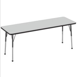FDP Rectangle Activity School and Office Table (24 x 72 inch), Standard Legs, Adjustable Height 19-30 inches - Gray Top and Navy Edge