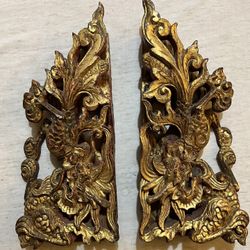 1 pair of antique golden wedding blessing craftings