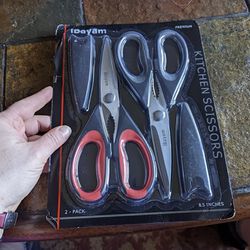 2 Pack Kitchen Shears - Scissors Heavy Duty Meat Poultry Shears - All Purpose Stainless Steel Utility Scissors (Black Gray, Red)