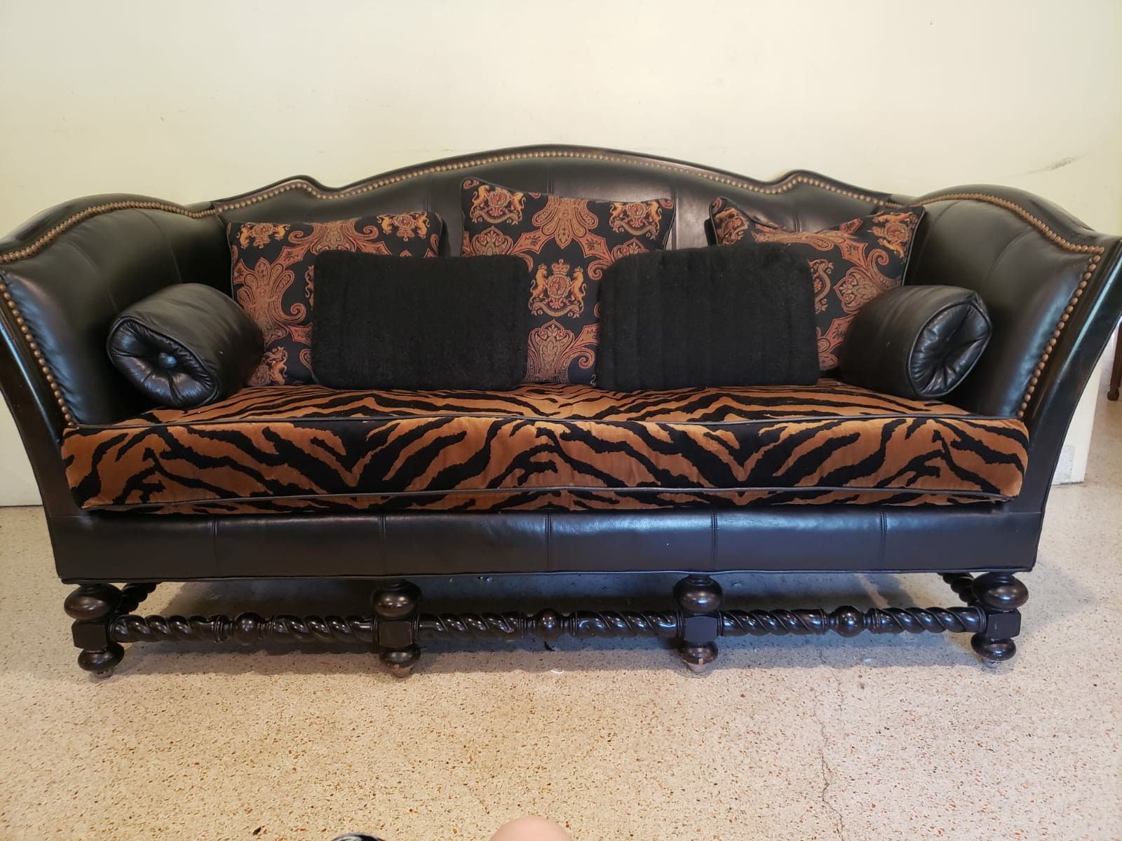 Ornate Leather ~ Wood Couch Taylor B.