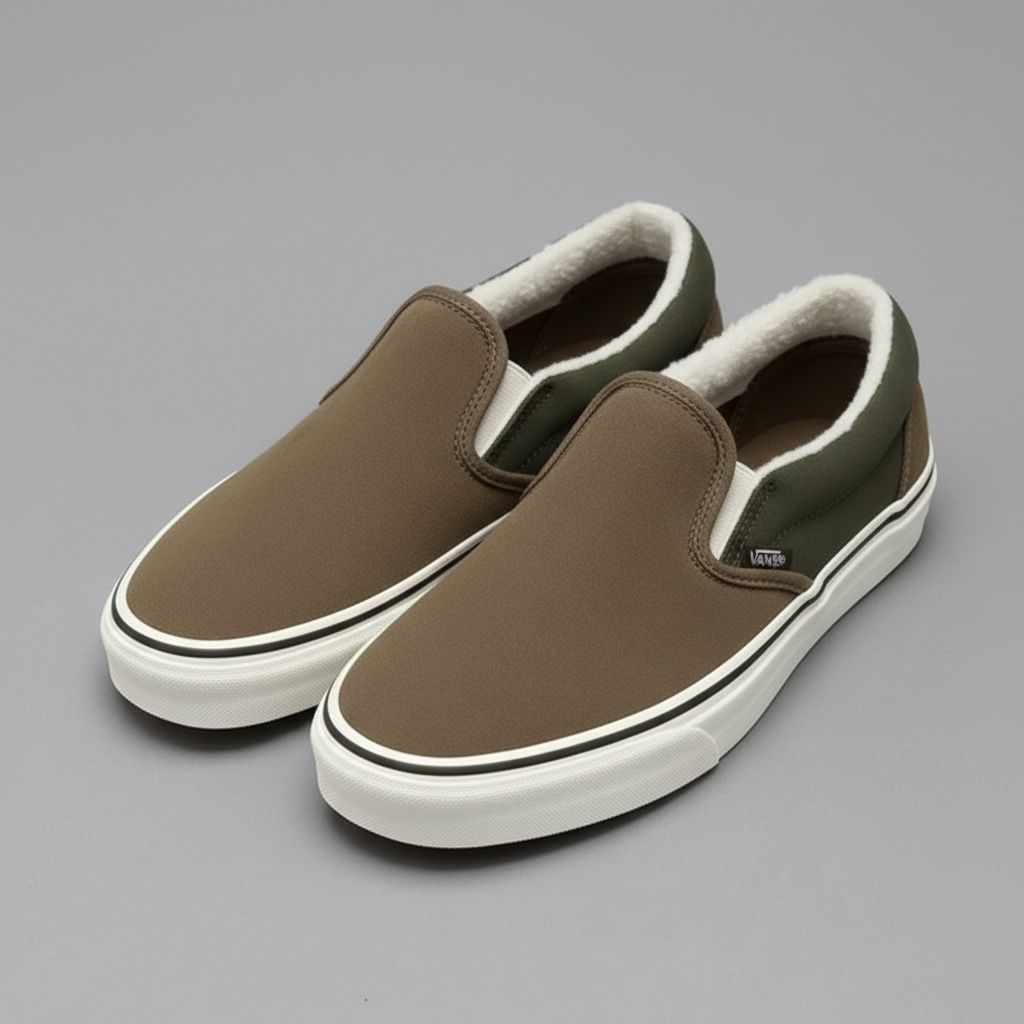 VANS Classic Slip On Skate Sherpa Suede Green Brown Shoes, Women's 8 Men's 6.5