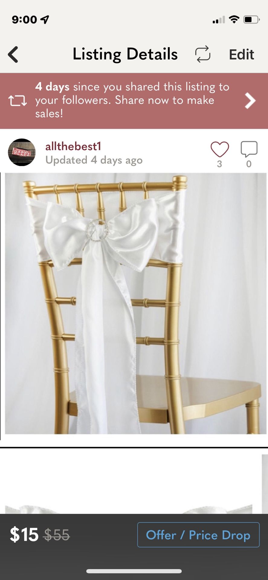 5 White Satin Sashes NEW In  Bag Wedding Chair Decor 