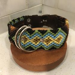 Handmade Dog Collar – 16” Medium – Earth Tone Artisan Weave