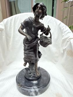 Antique French Nouveau Spelter Statue "Maraudeuse" by L. & F. Moreau – c. 1900