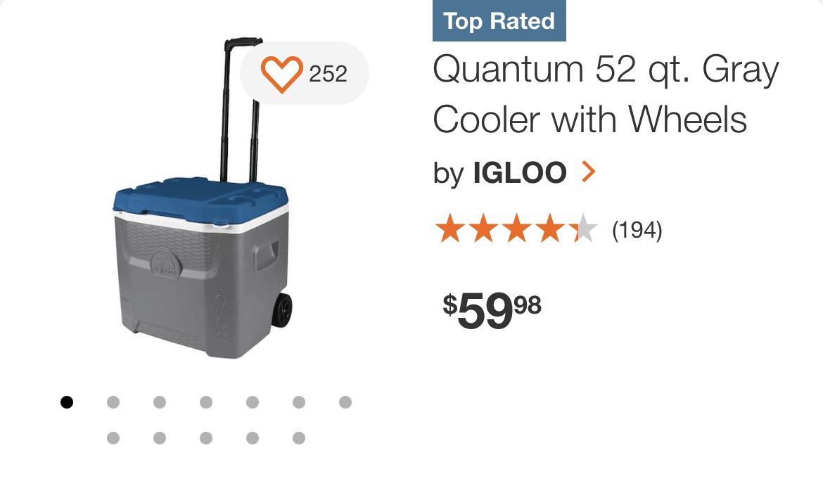 IGLOO Quantum 52 qt. Gray Cooler with Wheels