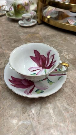 Porcelain Teacup and Saucer with Floral Design