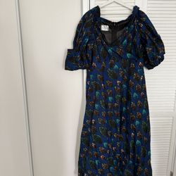 Blue and Green African Print Handmade Dress 