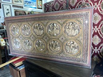 Huge Vintage Thai Needlepoint In Acrylic Frame