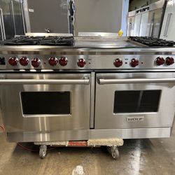 Wolf 60”Wide Gas Range Stove Stainless Steel With 24”Griddle 