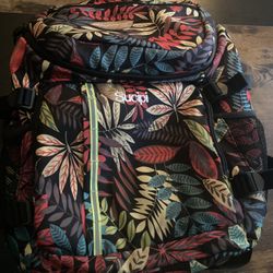 Sucipi back pack, hiking,tennis,pickleball bag. Multi colored leaf pattern.