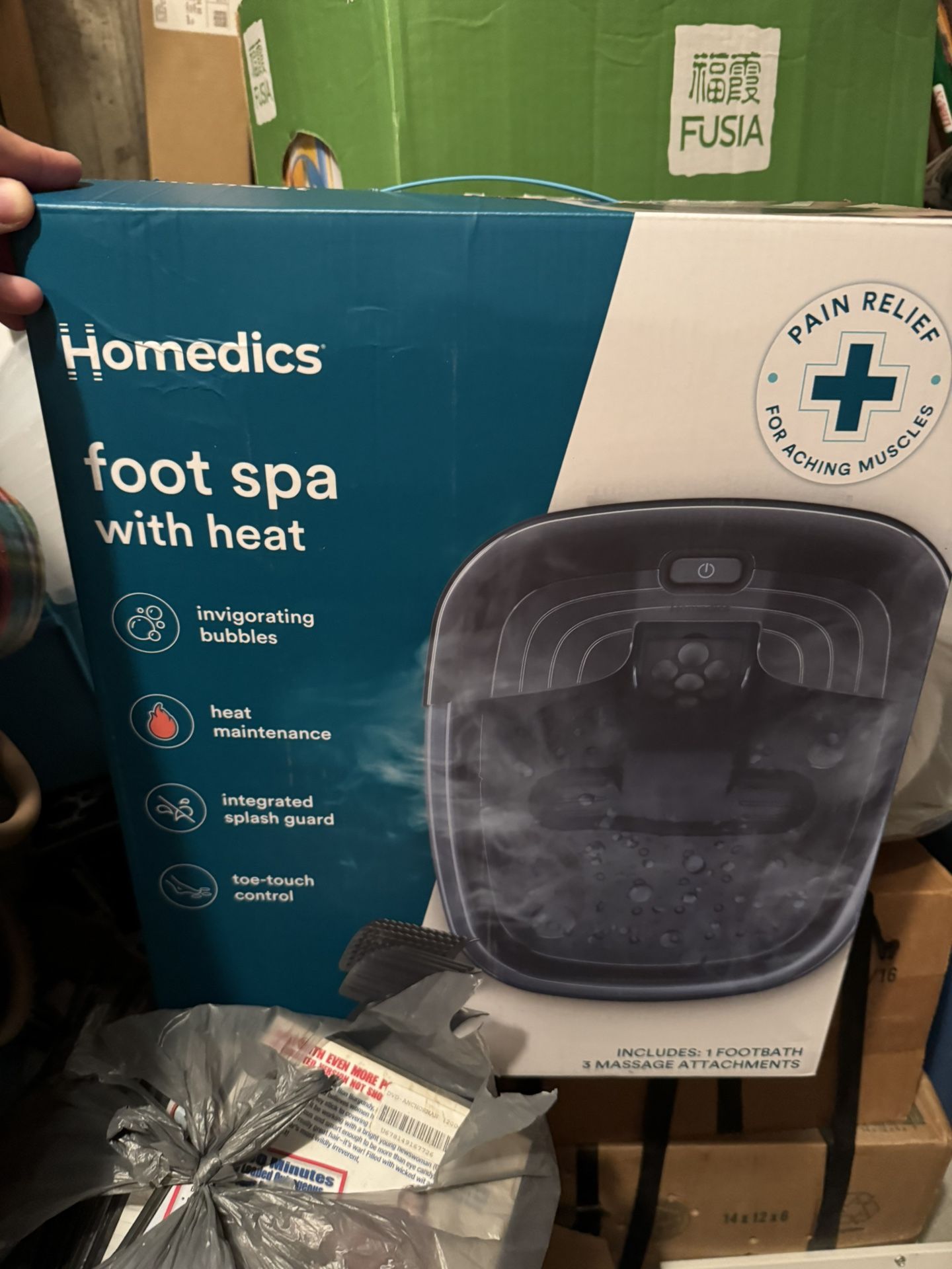 New Homedics Bubble Bliss Deluxe Foot-Spa with Heat, Massaging Bubbles, Acupressure Attachments, Bubbling Foot Spa Bath, Black