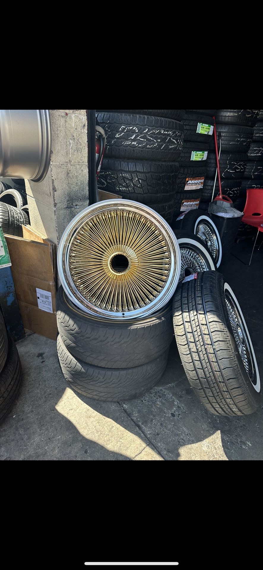 20” Gold Center Spokes On Sale .. Wire Wheels On Sale 20x8 24k American Gold 
