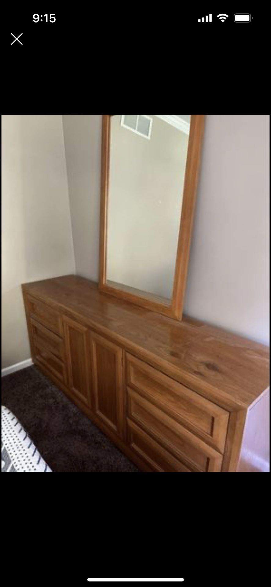 Oak Dresser, nightstand and Vanity mirror 