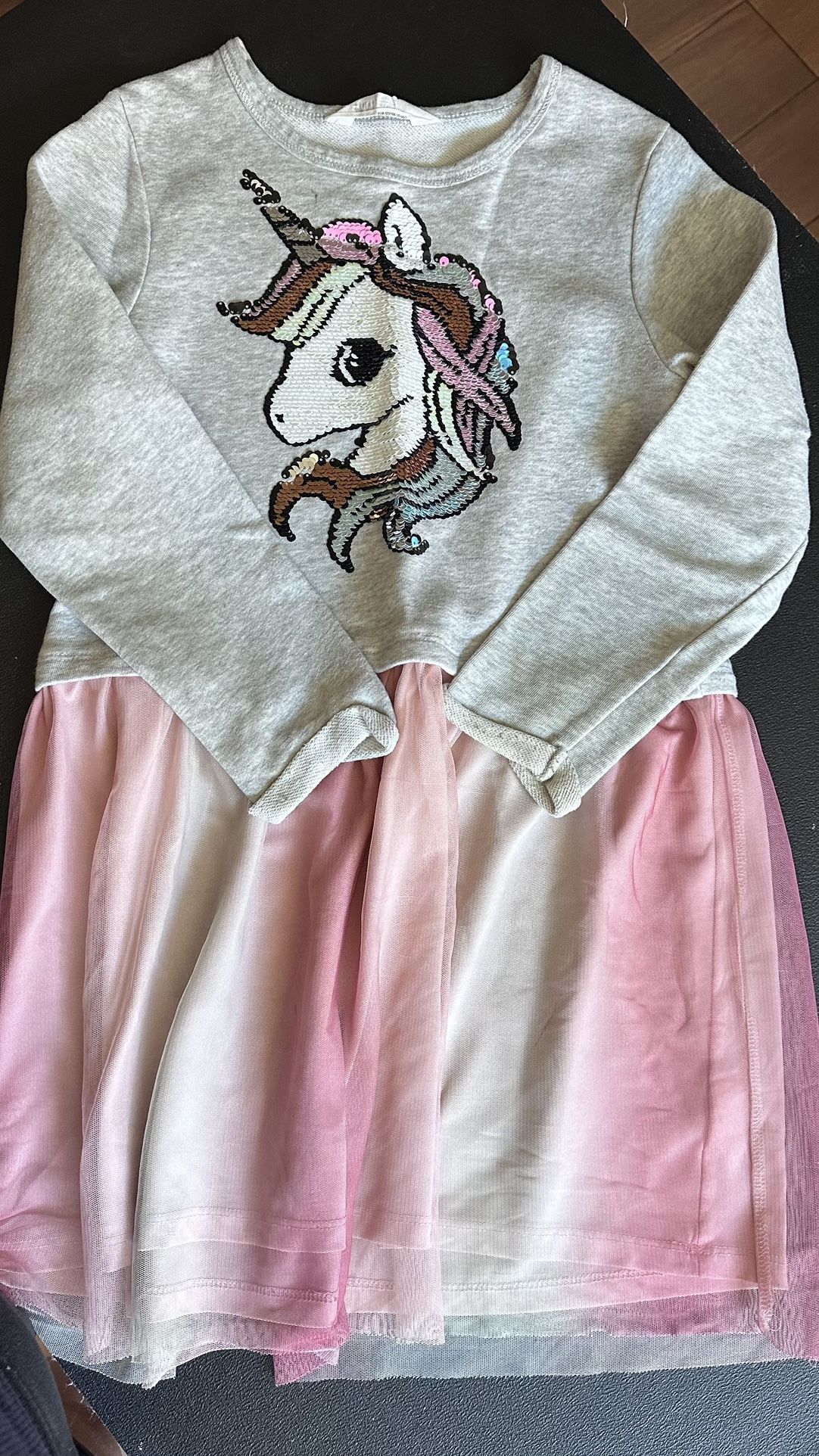 Gray Unicorn Sweatshirt with Pink Skirt