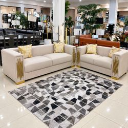 Cream Sofa Set with Gold Accents