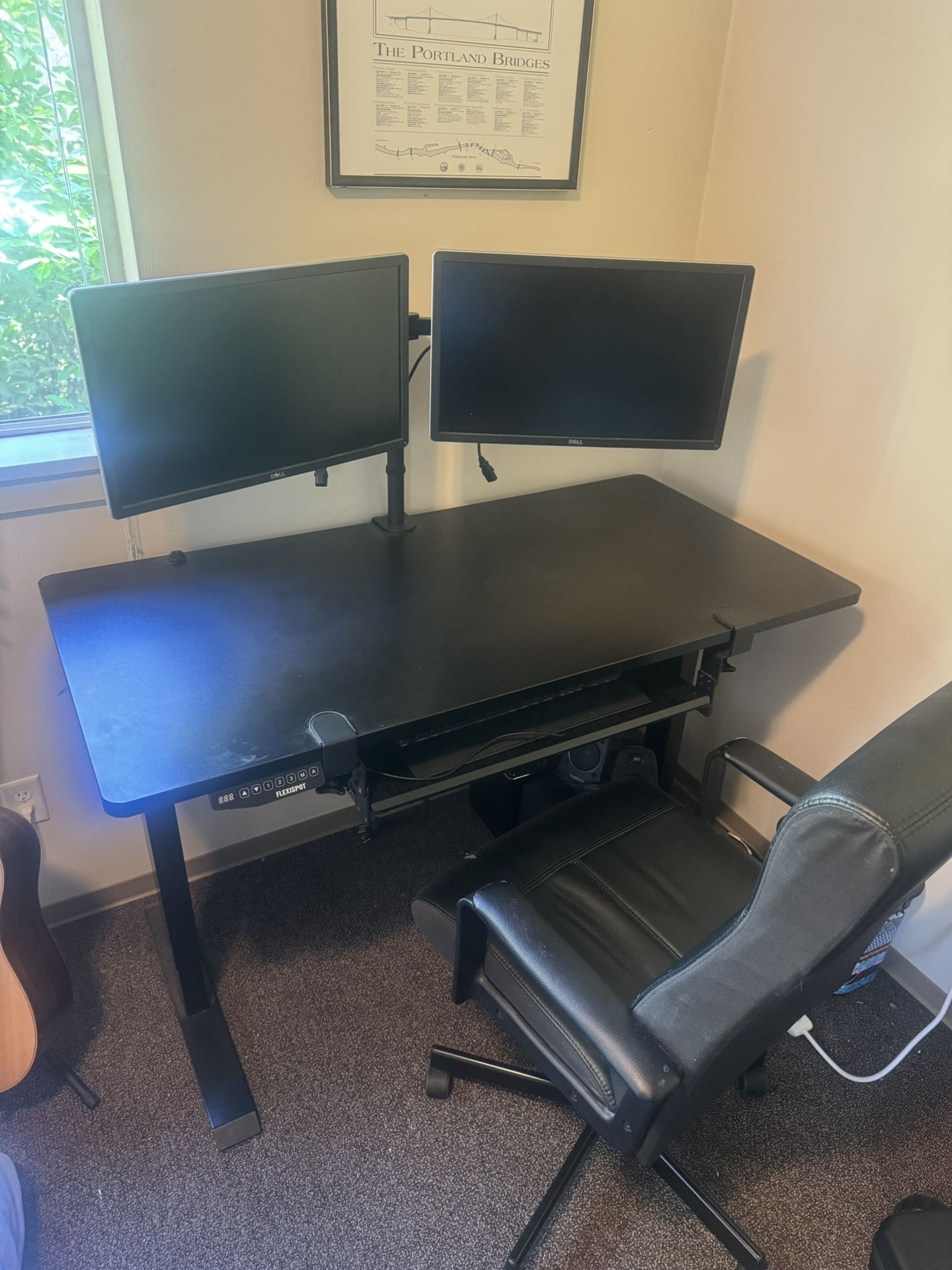 Standing Desk with dual monitors and desk chair
