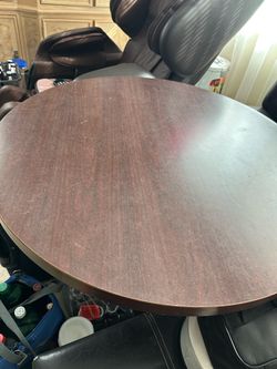 Round Wood-Top Table Dark Cherry Finish
