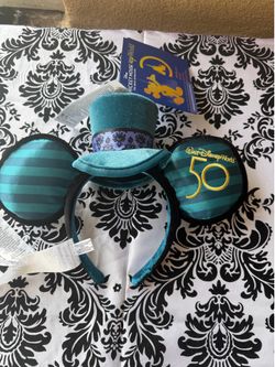 *NEW* Disney Haunted Mansion Mickey Mouse Ears Headband 50th Hatbox Ghost