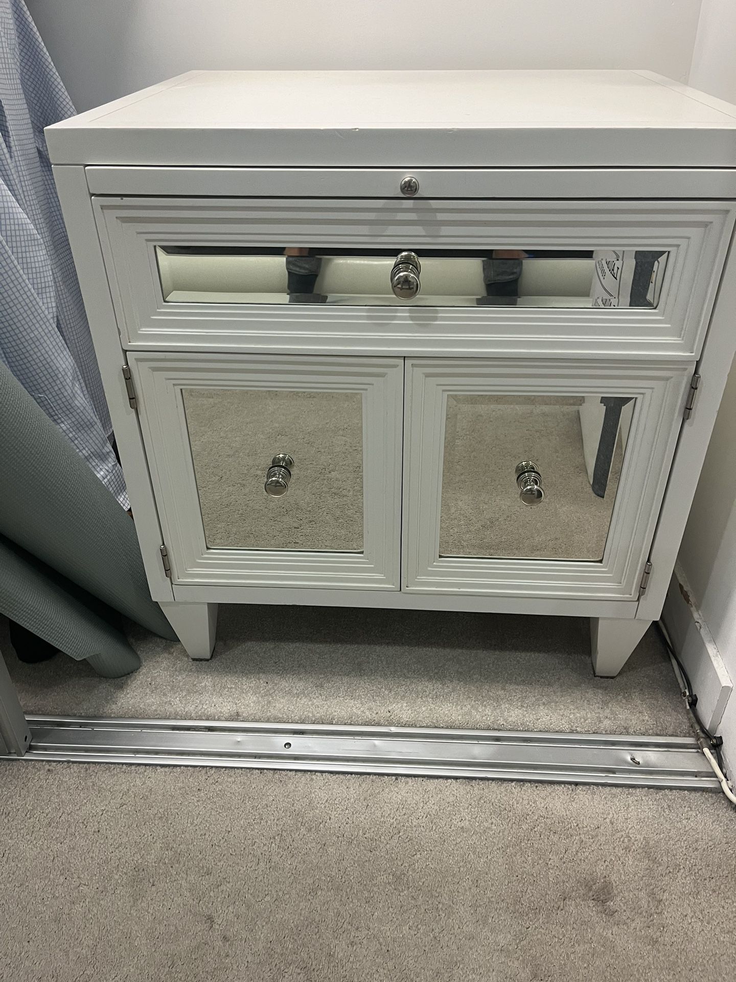 Night Stand - Solid White Wood With Glass Doors 