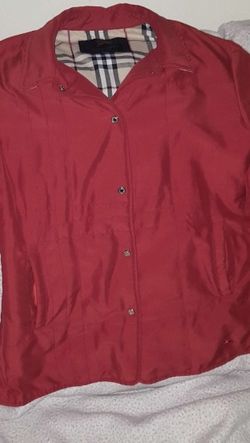 Vintage Authentic Burberry Coat Jacket Stripe Monogram Design Button Up Collared  Red