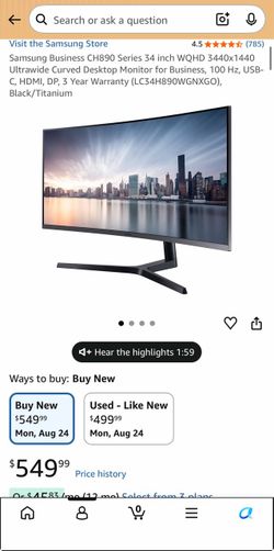 Samsung 34-Inch Ultrawide Curved Monitor CH890