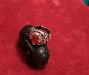 Garnet Glass Mosaic Statement Ring 