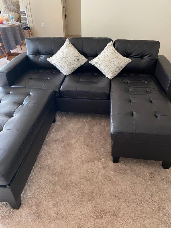 Brand New Espresso Color Bonded Leather Sectional Sofa +Ottoman (New In Box) 