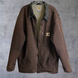 Vtg Carhartt C61 DKB Sandstone Ridge Coat Jacket Mens 3XL Sherpa Lined Brown 